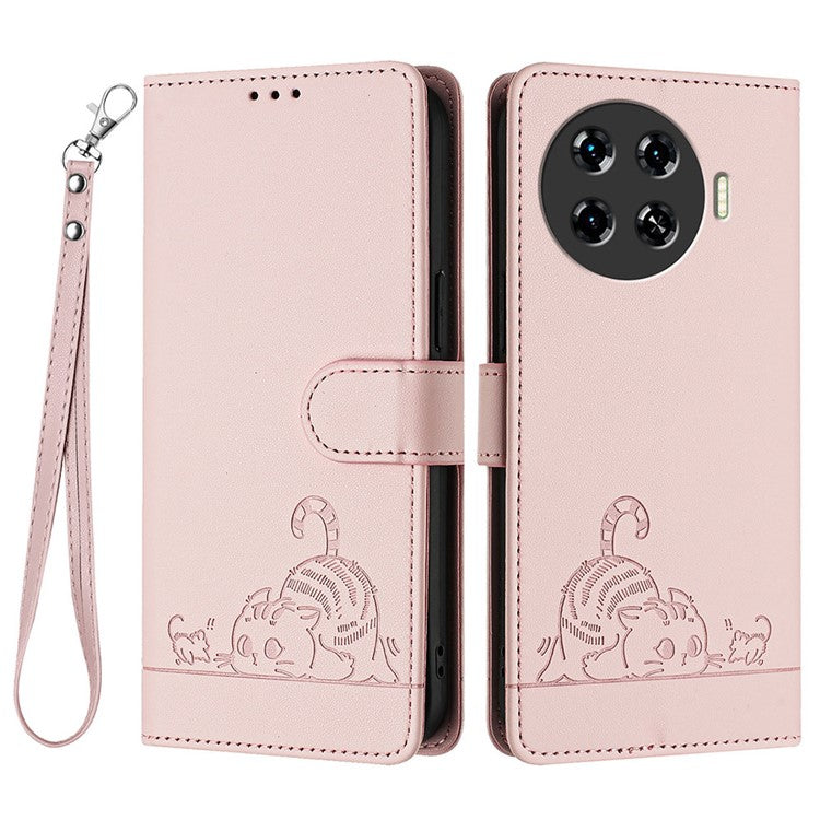 YB Imprinting Series-9 for TECNO Spark 20 Pro+ Case RFID Blocking Leather Wallet Phone Cover - Pink