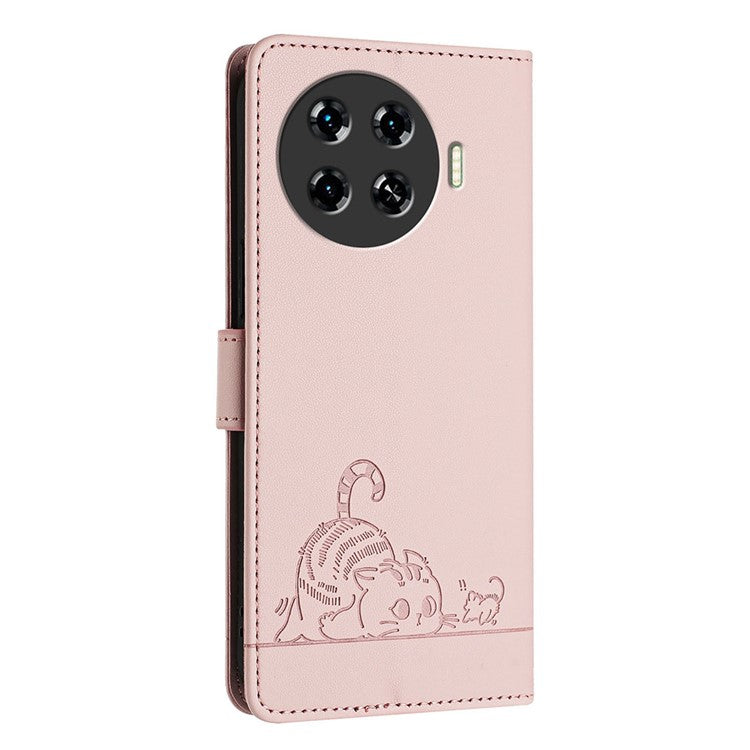 YB Imprinting Series-9 for TECNO Spark 20 Pro+ Case RFID Blocking Leather Wallet Phone Cover - Pink