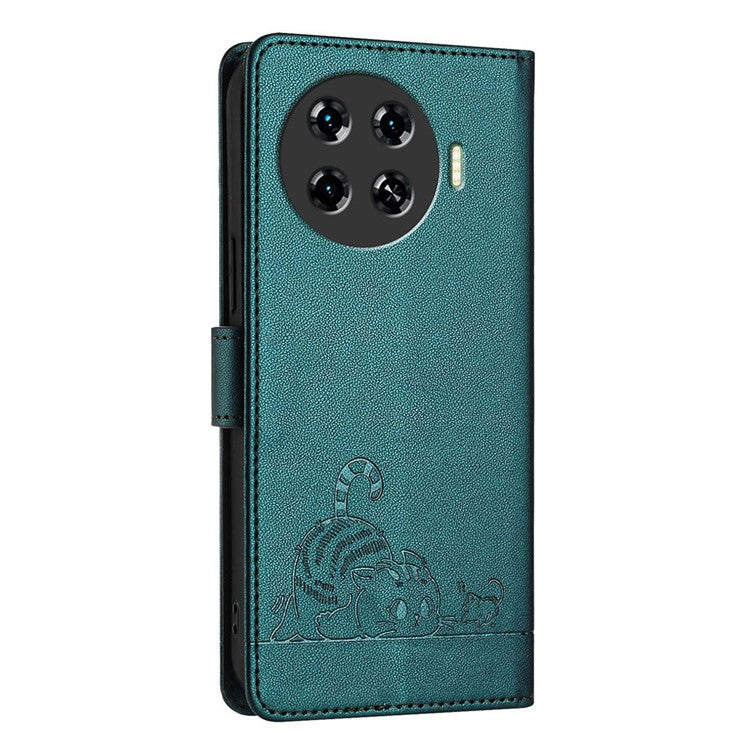 YB Imprinting Series-9 for TECNO Spark 20 Pro+ Case RFID Blocking Leather Wallet Phone Cover - Dark Green