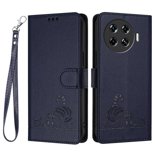 YB Imprinting Series-9 for TECNO Spark 20 Pro+ Case RFID Blocking Leather Wallet Phone Cover - Sapphire