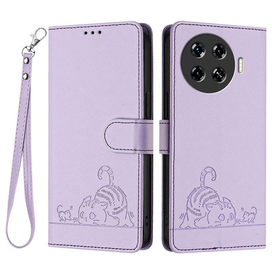 YB Imprinting Series-9 for TECNO Spark 20 Pro+ Case RFID Blocking Leather Wallet Phone Cover - Purple