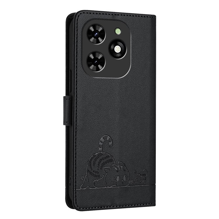 YB Imprinting Series-9 for TECNO Spark Go 2024 4G / Spark 20C Case Cat Mouse Pattern Leather Wallet Phone Cover - Black