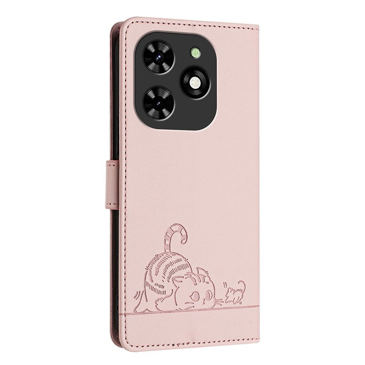 YB Imprinting Series-9 for TECNO Spark Go 2024 4G / Spark 20C Case Cat Mouse Pattern Leather Wallet Phone Cover - Pink