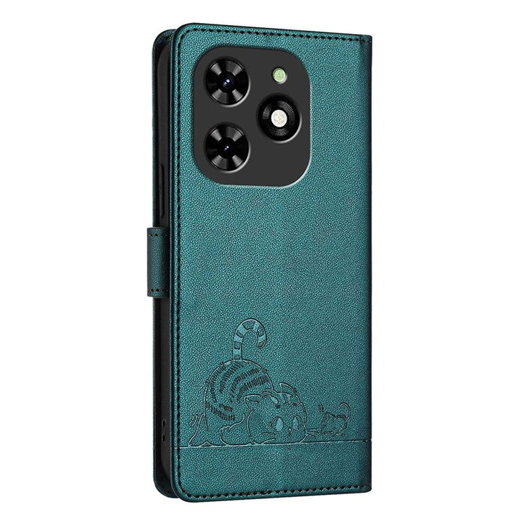 YB Imprinting Series-9 for TECNO Spark Go 2024 4G / Spark 20C Case Cat Mouse Pattern Leather Wallet Phone Cover - Dark Green