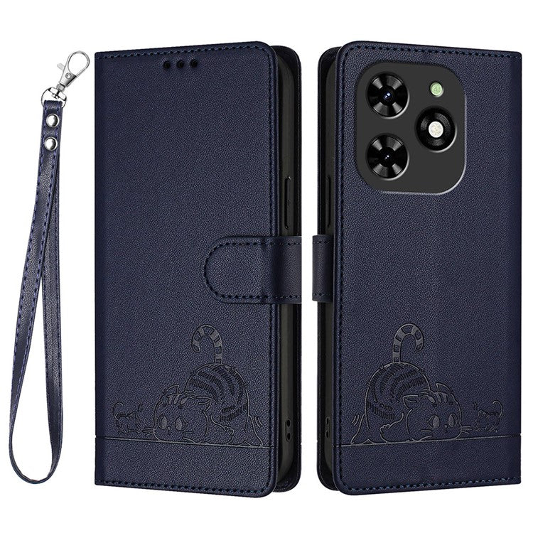YB Imprinting Series-9 for TECNO Spark Go 2024 4G / Spark 20C Case Cat Mouse Pattern Leather Wallet Phone Cover - Sapphire