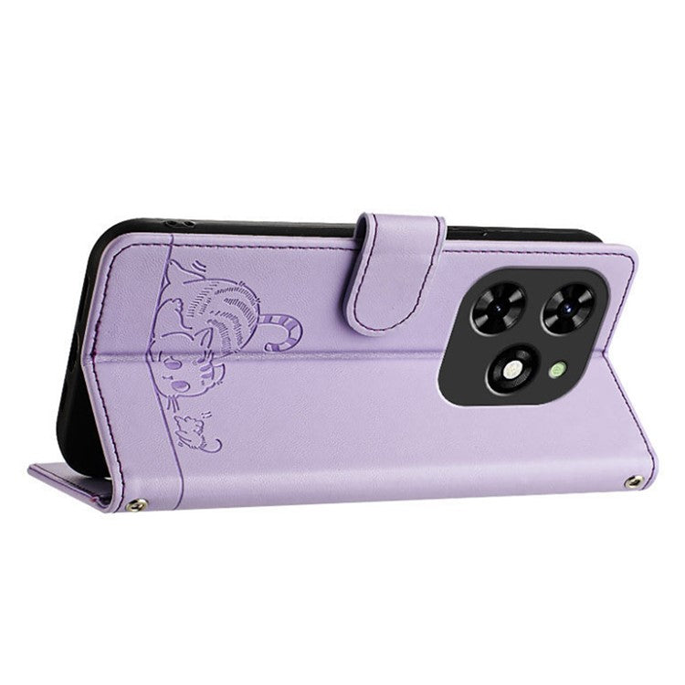 YB Imprinting Series-9 for TECNO Spark Go 2024 4G / Spark 20C Case Cat Mouse Pattern Leather Wallet Phone Cover - Purple