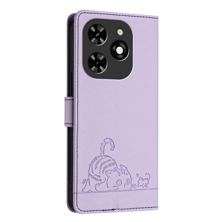 YB Imprinting Series-9 for TECNO Spark Go 2024 4G / Spark 20C Case Cat Mouse Pattern Leather Wallet Phone Cover - Purple