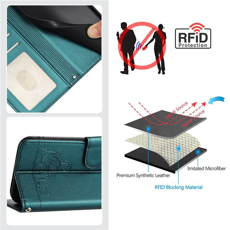 YB Imprinting Series-9 for Google Pixel 9 Pro / Pixel 9 Case Cat Mouse Wallet Leather Phone Cover - Dark Green