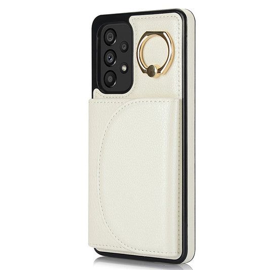 For Samsung Galaxy A53 5G Phone Cover RFID Blocking Wallet Case with Ring Kickstand - White