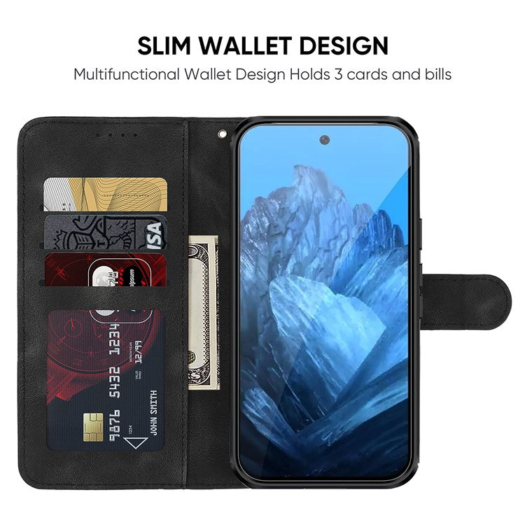 For Google Pixel 9 Pro XL Case Wallet Line Pattern Skin-touch Phone Leather Cover - Black