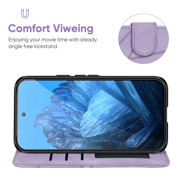 For Google Pixel 9 Pro XL Case Wallet Line Pattern Skin-touch Phone Leather Cover - Purple