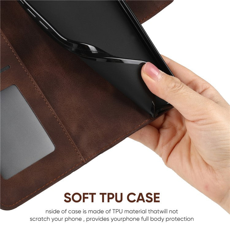 For Google Pixel 8 Case Imprinted Lines Skin-Friendly Flip Leather Phone Cover - Brown