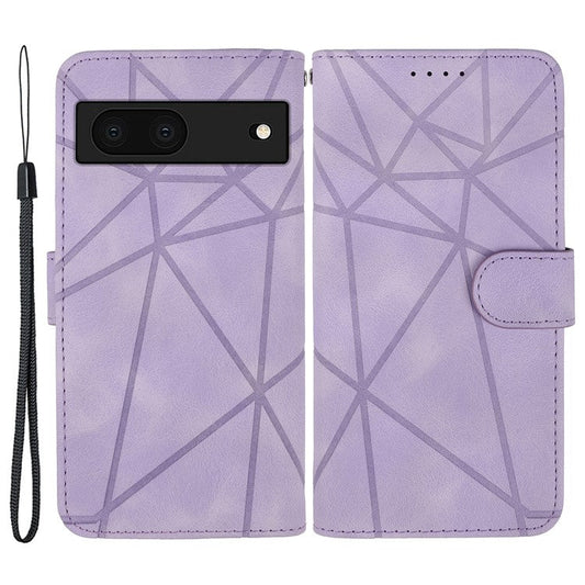For Google Pixel 8a Case Lines Pattern Leather Wallet Skin-Touch Phone Cover - Purple