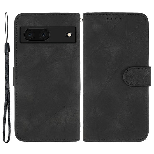 For Google Pixel 8a Case Lines Pattern Leather Wallet Skin-Touch Phone Cover - Black