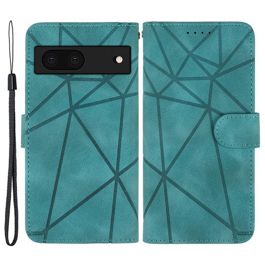 For Google Pixel 8a Case Lines Pattern Leather Wallet Skin-Touch Phone Cover - Green