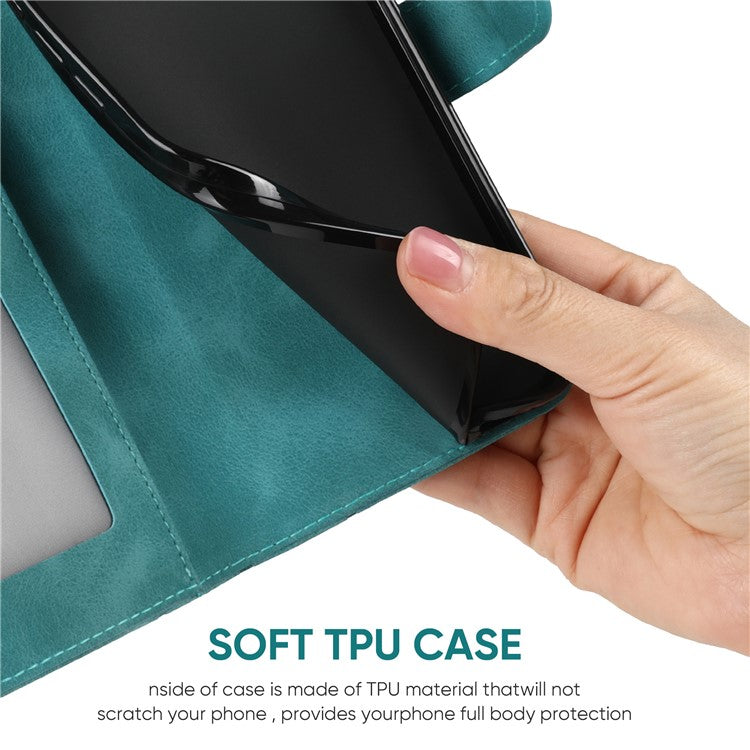 For Google Pixel 8a Case Lines Pattern Leather Wallet Skin-Touch Phone Cover - Green