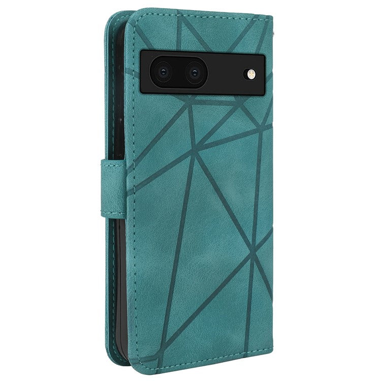 For Google Pixel 8a Case Lines Pattern Leather Wallet Skin-Touch Phone Cover - Green