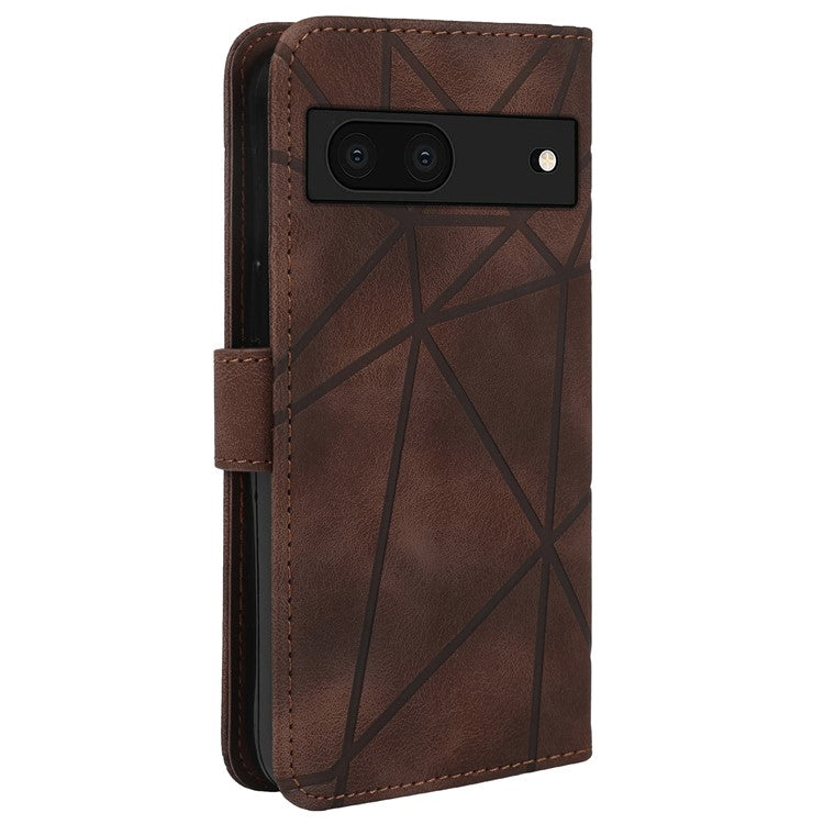 For Google Pixel 8a Case Lines Pattern Leather Wallet Skin-Touch Phone Cover - Brown