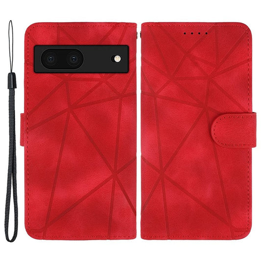 For Google Pixel 8a Case Lines Pattern Leather Wallet Skin-Touch Phone Cover - Red