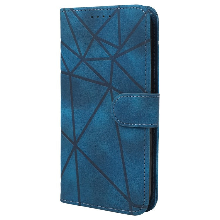 For OnePlus 11 5G Case Line Imprinted Wallet Leather Phone Cover - Blue