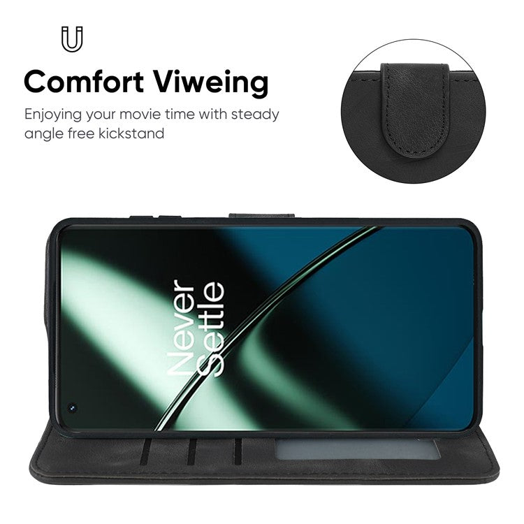 For OnePlus 11 5G Case Line Imprinted Wallet Leather Phone Cover - Black