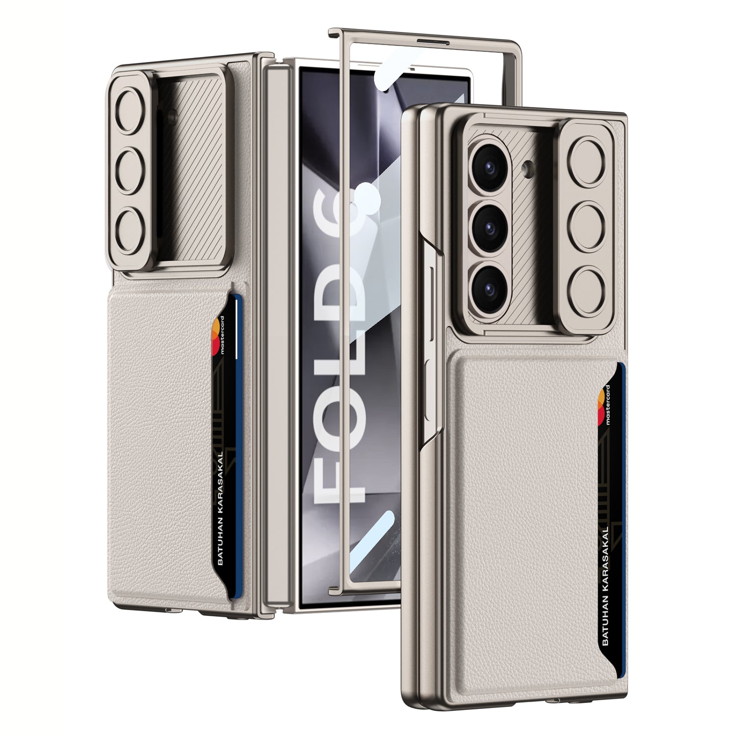 GKK For Samsung Galaxy Z Fold6 5G Case Card Holder Phone Cover with Tempered Glass Film - Titanium Grey