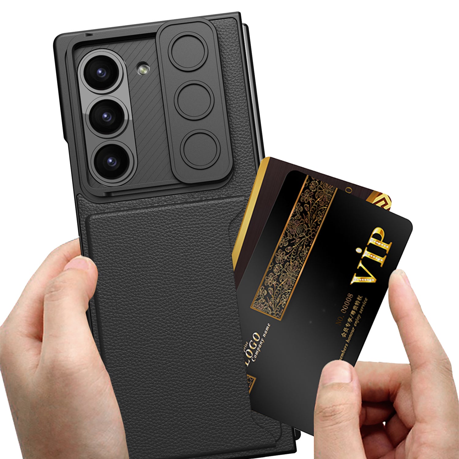 GKK For Samsung Galaxy Z Fold6 5G Case Card Holder Phone Cover with Tempered Glass Film - Carbon Fiber