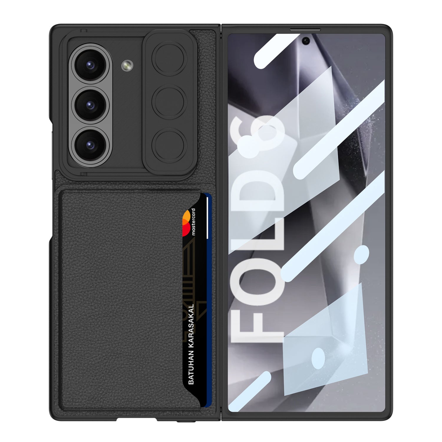 GKK For Samsung Galaxy Z Fold6 5G Case Card Holder Phone Cover with Tempered Glass Film - Carbon Fiber