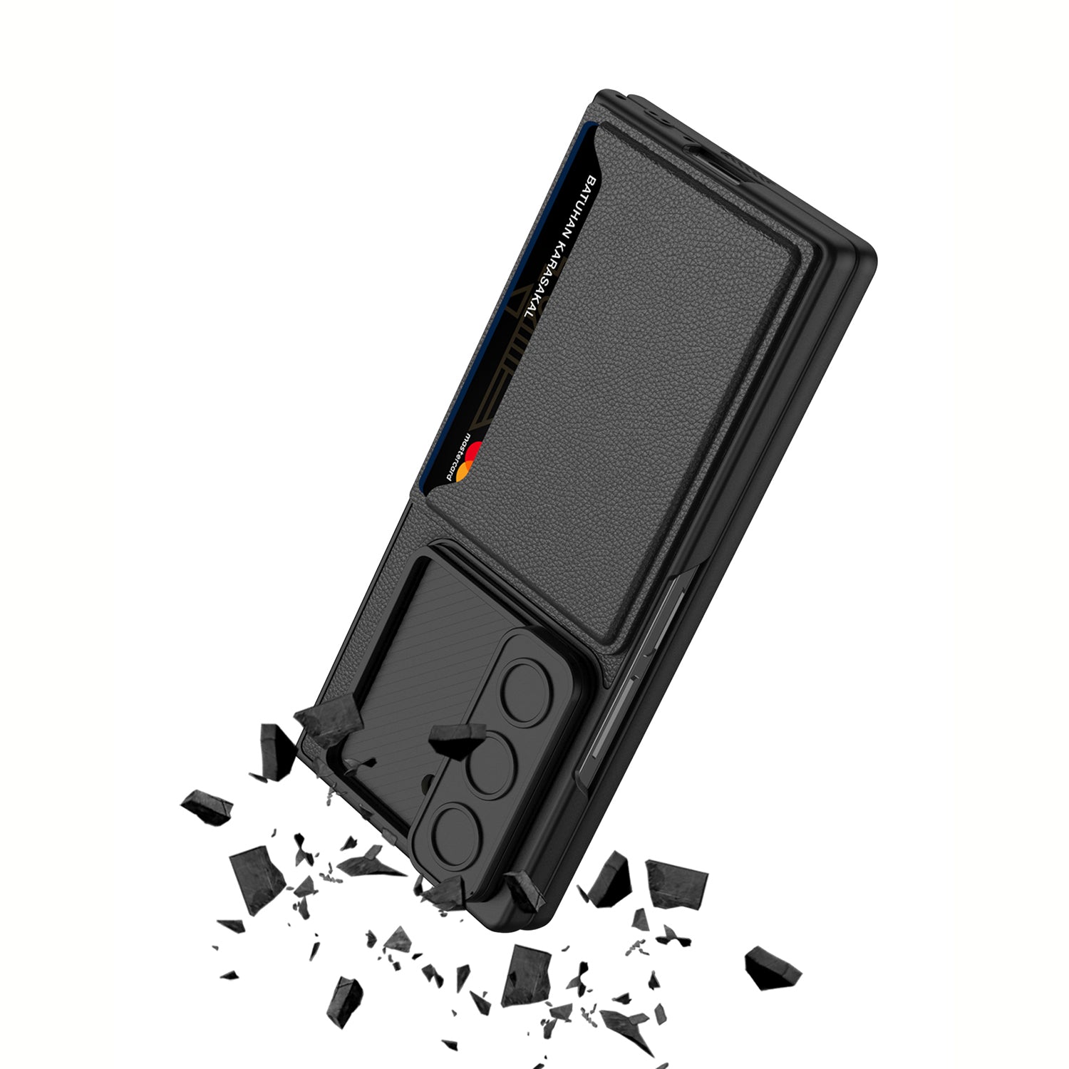 GKK For Samsung Galaxy Z Fold6 5G Case Card Holder Phone Cover with Tempered Glass Film - Carbon Fiber