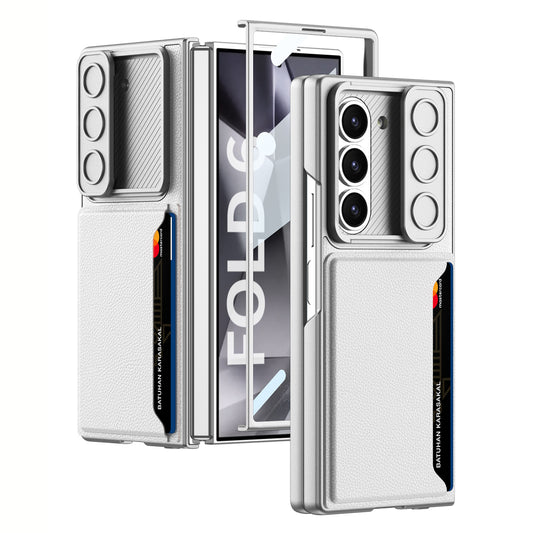 GKK For Samsung Galaxy Z Fold6 5G Case Card Holder Phone Cover with Tempered Glass Film - Silver