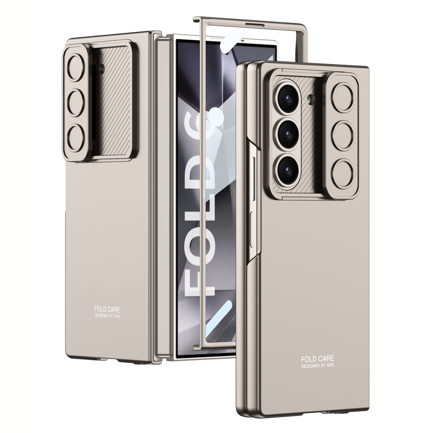 GKK For Samsung Galaxy Z Fold6 5G Case Slim-Fit Lens Guard Phone Cover with Tempered Glass Film - Titanium Grey