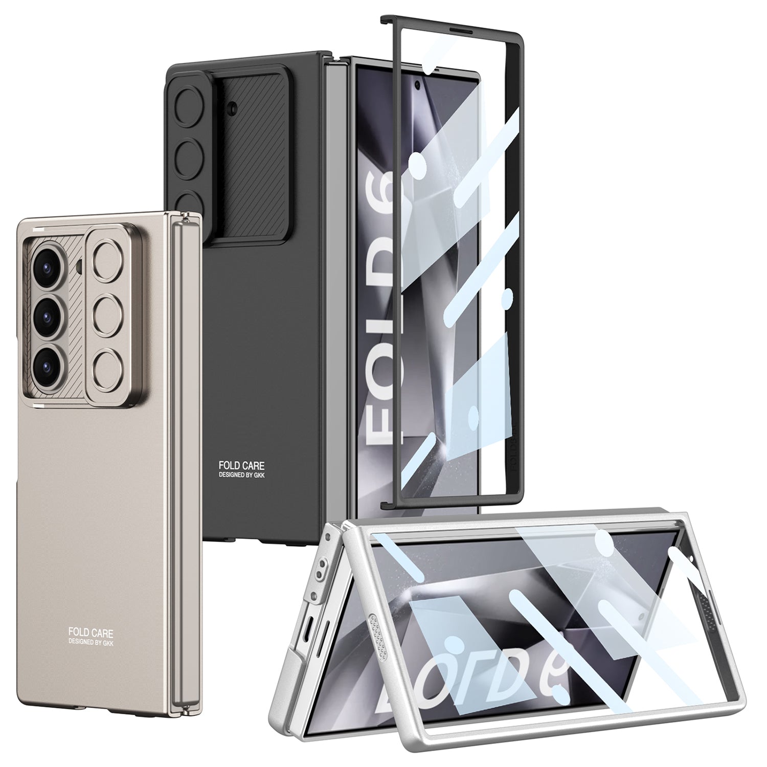 GKK For Samsung Galaxy Z Fold6 5G Case Slim-Fit Lens Guard Phone Cover with Tempered Glass Film - Titanium Grey