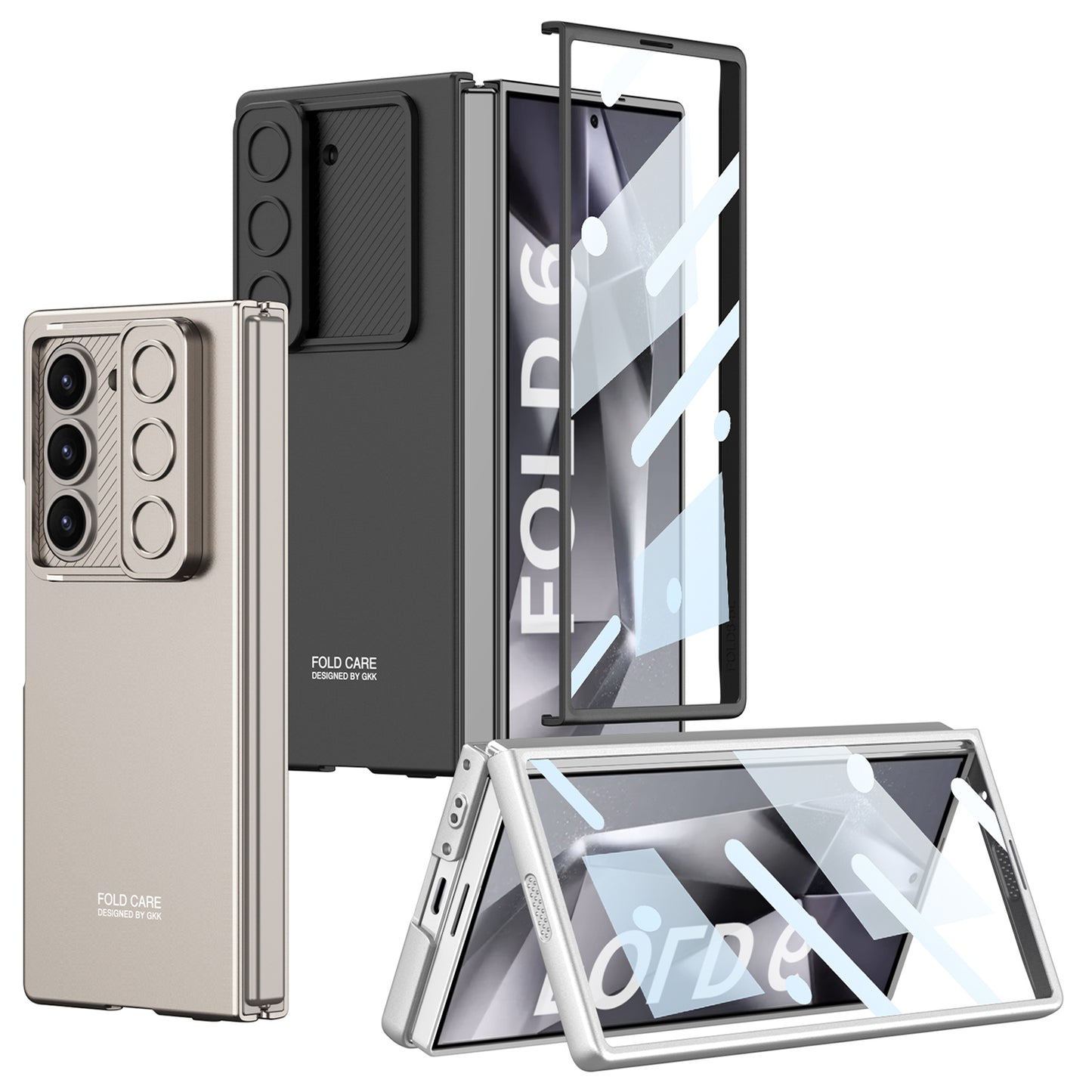 GKK For Samsung Galaxy Z Fold6 5G Case Slim-Fit Lens Guard Phone Cover with Tempered Glass Film - Titanium Grey