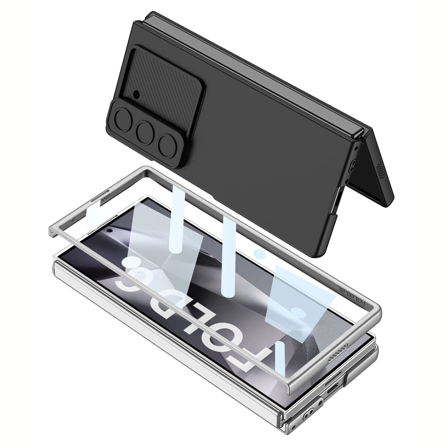 GKK For Samsung Galaxy Z Fold6 5G Case Slim-Fit Lens Guard Phone Cover with Tempered Glass Film - Titanium Grey