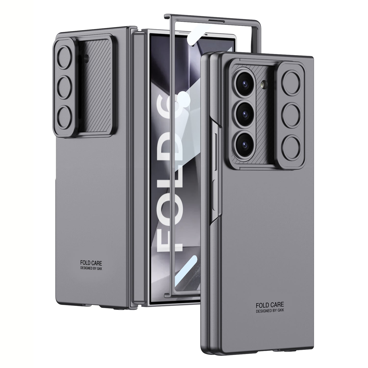 GKK For Samsung Galaxy Z Fold6 5G Case Slim-Fit Lens Guard Phone Cover with Tempered Glass Film - Grey