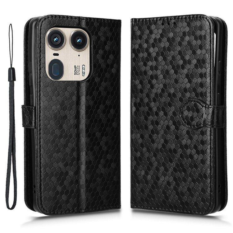 For Motorola Edge 50 Ultra 5G / Moto X50 Ultra 5G Case Leather Flip Stand Phone Cover Dot Pattern - Black