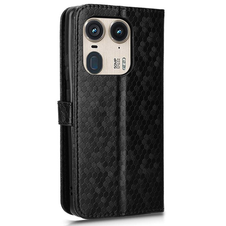 For Motorola Edge 50 Ultra 5G / Moto X50 Ultra 5G Case Leather Flip Stand Phone Cover Dot Pattern - Black