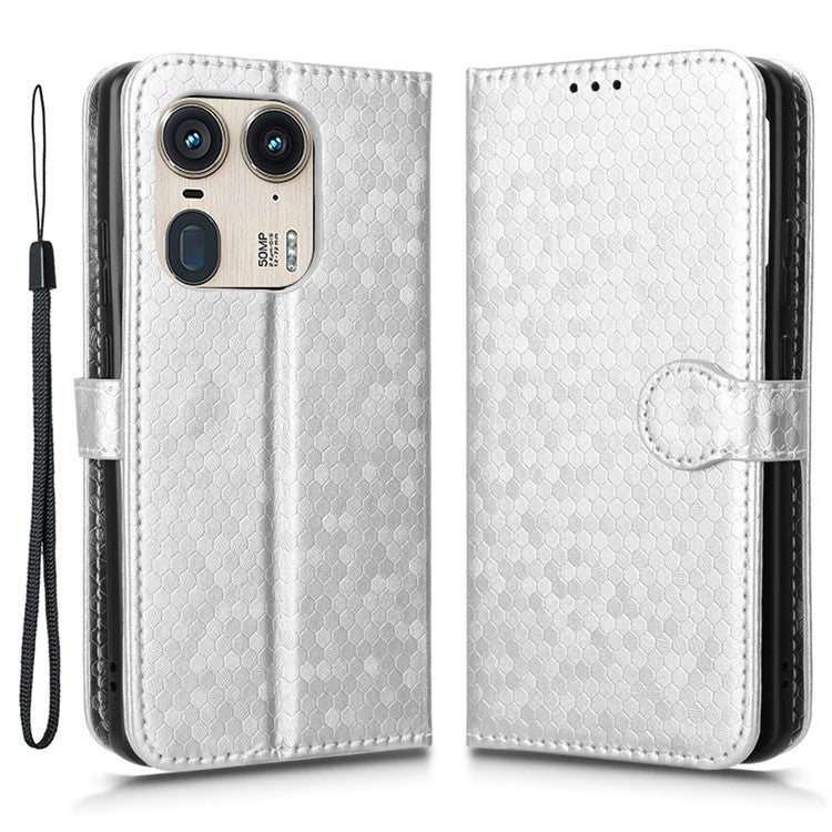 For Motorola Edge 50 Ultra 5G / Moto X50 Ultra 5G Case Leather Flip Stand Phone Cover Dot Pattern - Silver