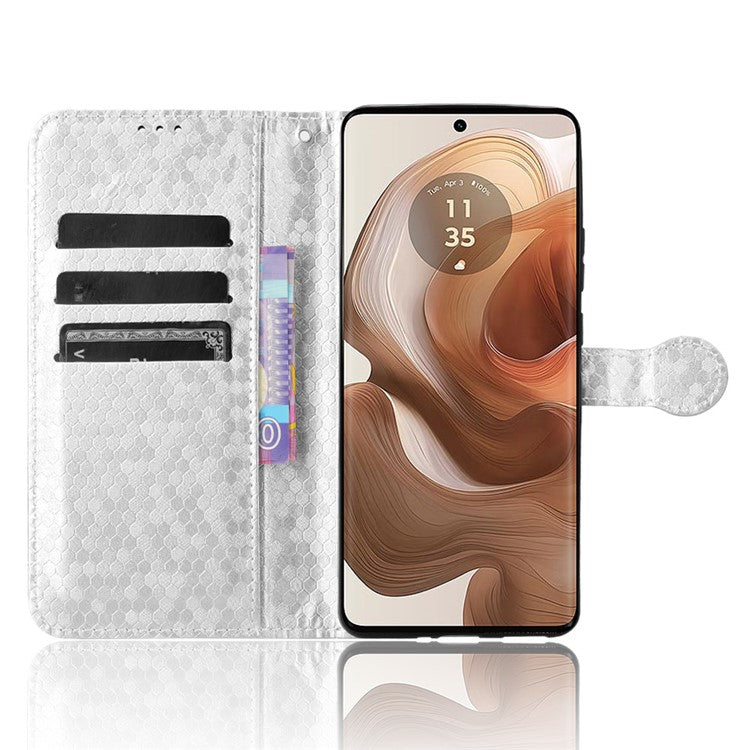 For Motorola Edge 50 Ultra 5G / Moto X50 Ultra 5G Case Leather Flip Stand Phone Cover Dot Pattern - Silver