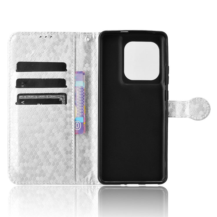 For Motorola Edge 50 Ultra 5G / Moto X50 Ultra 5G Case Leather Flip Stand Phone Cover Dot Pattern - Silver