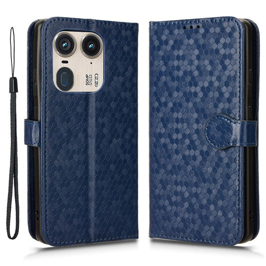 For Motorola Edge 50 Ultra 5G / Moto X50 Ultra 5G Case Leather Flip Stand Phone Cover Dot Pattern - Dark Blue