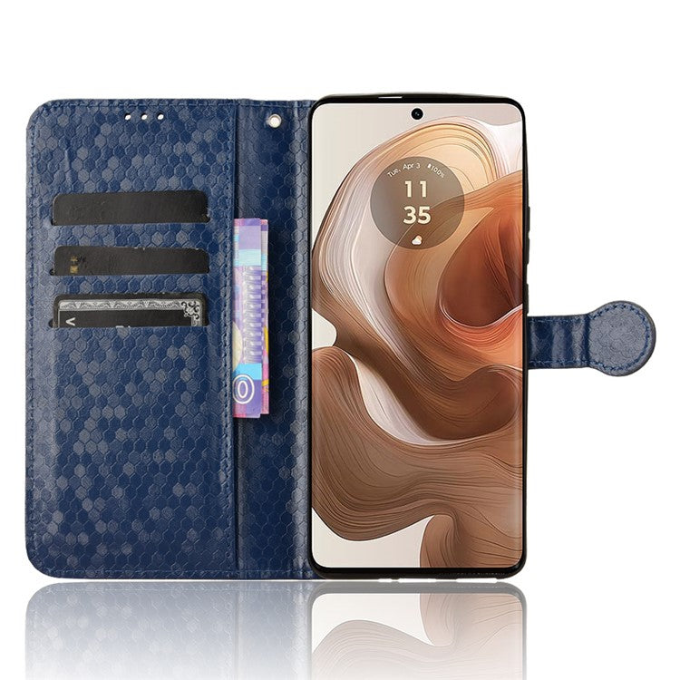 For Motorola Edge 50 Ultra 5G / Moto X50 Ultra 5G Case Leather Flip Stand Phone Cover Dot Pattern - Dark Blue