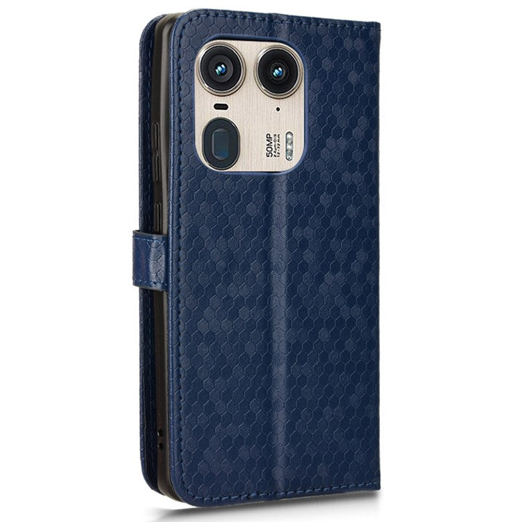 For Motorola Edge 50 Ultra 5G / Moto X50 Ultra 5G Case Leather Flip Stand Phone Cover Dot Pattern - Dark Blue