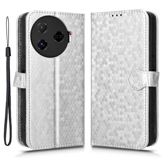 For TECNO Camon 30 Pro 5G CL8 Case Dot Pattern Card Slots Stand Mobile Phone Cover - Silver