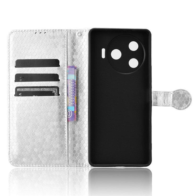 For TECNO Camon 30 Pro 5G CL8 Case Dot Pattern Card Slots Stand Mobile Phone Cover - Silver