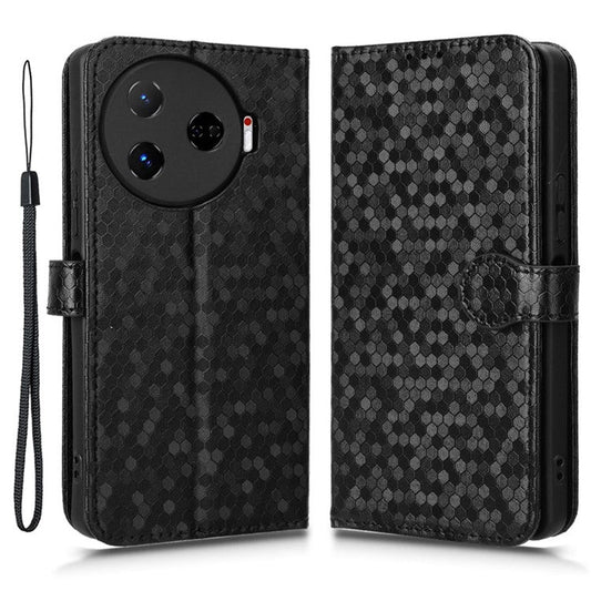 For TECNO Camon 30 Pro 5G CL8 Case Dot Pattern Card Slots Stand Mobile Phone Cover - Black