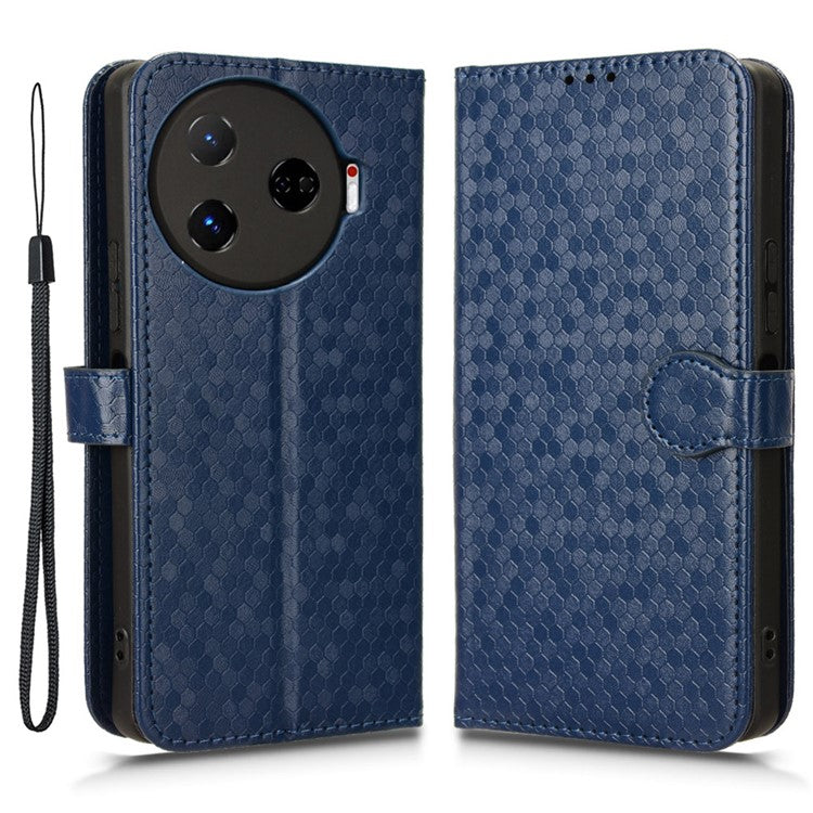 For TECNO Camon 30 Pro 5G CL8 Case Dot Pattern Card Slots Stand Mobile Phone Cover - Dark Blue