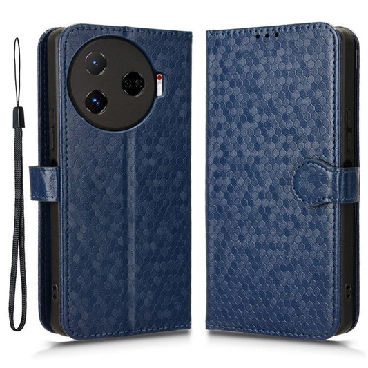 For TECNO Camon 30 Pro 5G CL8 Case Dot Pattern Card Slots Stand Mobile Phone Cover - Dark Blue