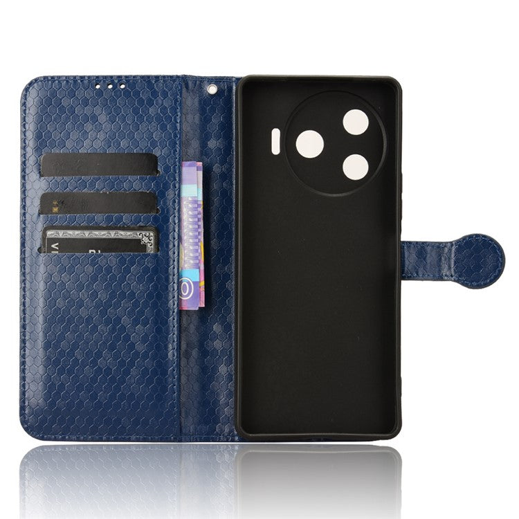 For TECNO Camon 30 Pro 5G CL8 Case Dot Pattern Card Slots Stand Mobile Phone Cover - Dark Blue