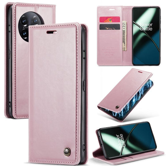 CASEME 003 Series For OnePlus 11 5G Case Leather Phone Cover with Wallet Stand - Pink